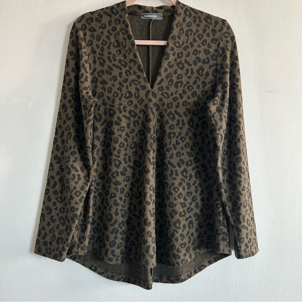 ALEMBIKA Animal Print V-Neck Long Sleeve Top - Brown/Black
